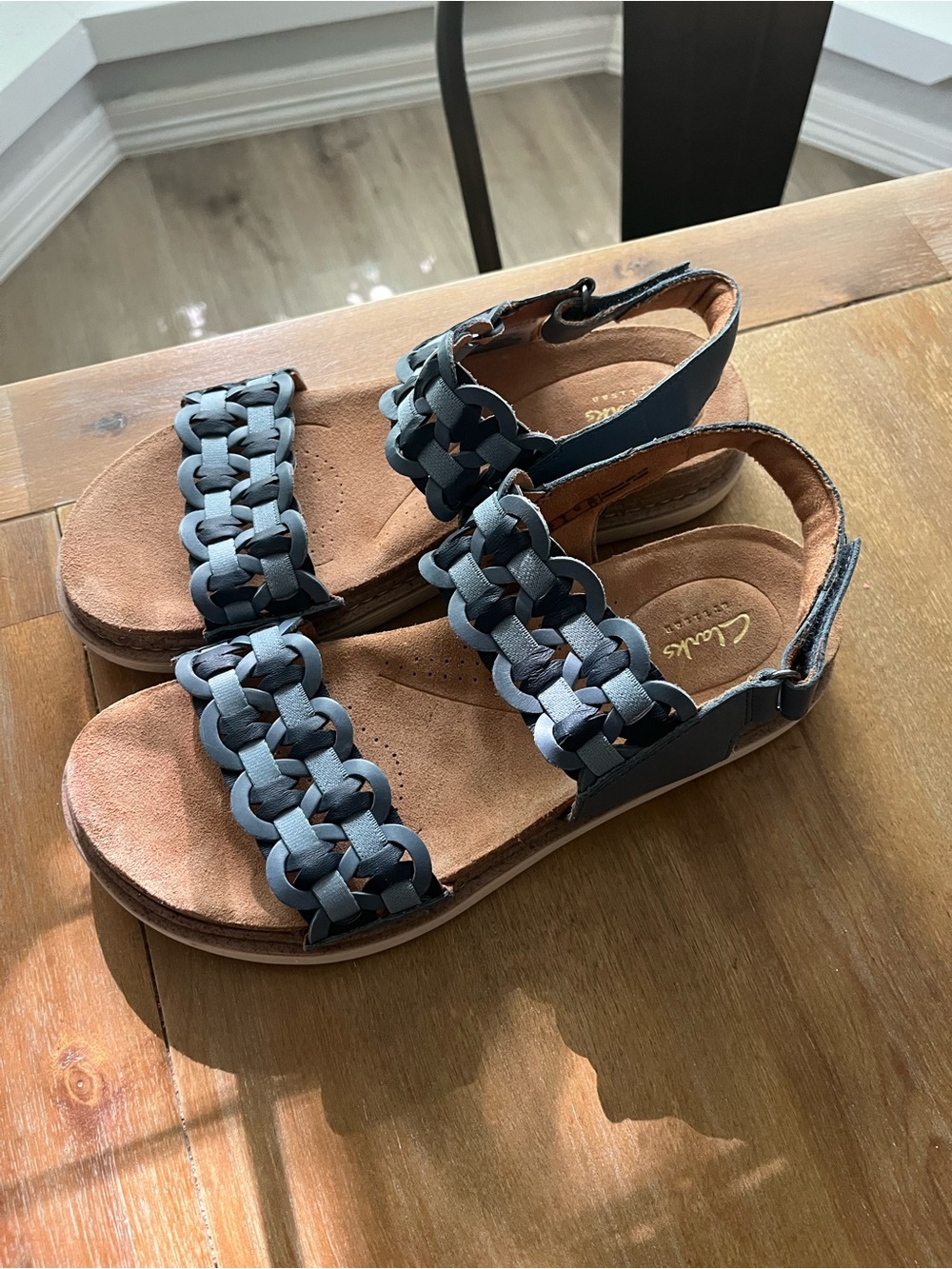 Clarks Women's Braided Strap Sandals in Blue and Brown